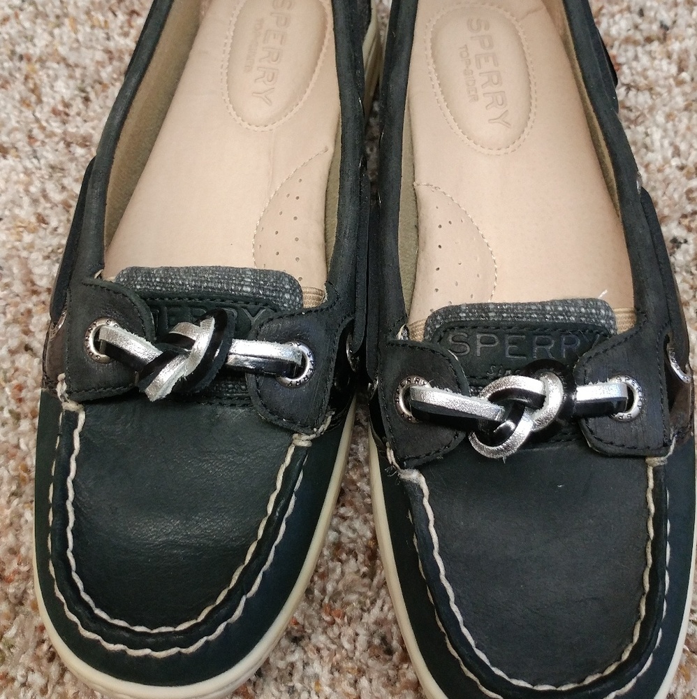 Black and silver SPERRY shoes